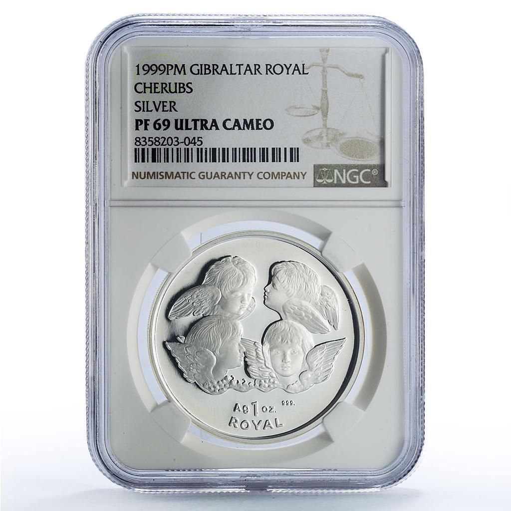 ジブラルタル 1 ロイヤル 4 ケルビム 天使 信仰 宗教 PF69 NGC 銀貨
