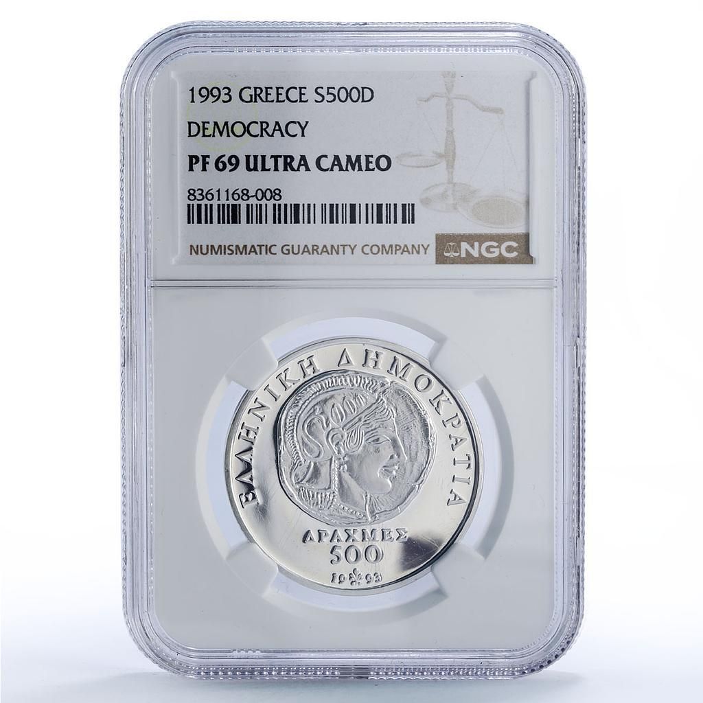 ギリシャ 500ドラクマ 民主主義記念 座像 Ze PF 69 NGC 銀貨 1993年