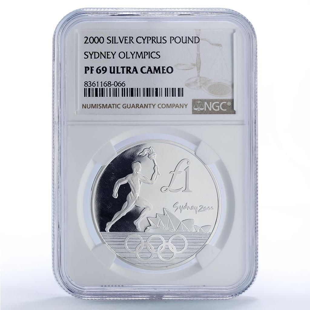 Cypr 1ポンド シドニーオリンピック聖火ランナー PF69 NCG 銀貨 2000年
