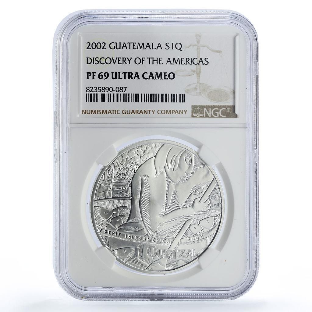 グアテマラ 1ケツァル カヌーフィッシャー イベロアメリカ PF69 NGC