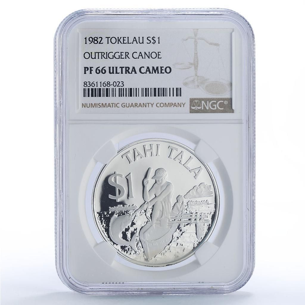 トケラウ 1タラ 男性と子供 漁船 船 PF66 NGC 銀貨 1982年 - メルカリ