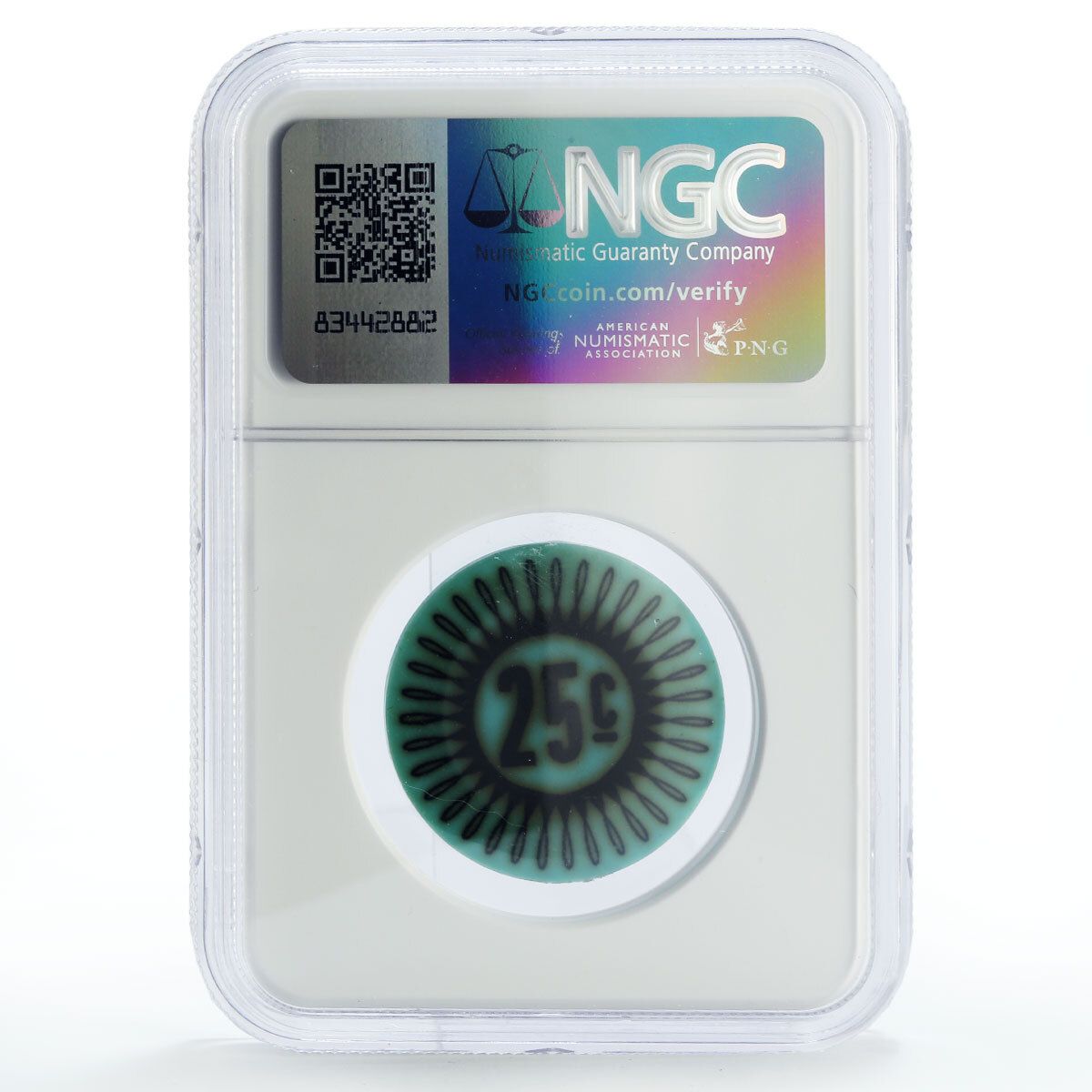 キーリング ココス 25セント パームツリー シービーチ KM Tn 11 アクアブルー MS 64 NGCコイン 1968年