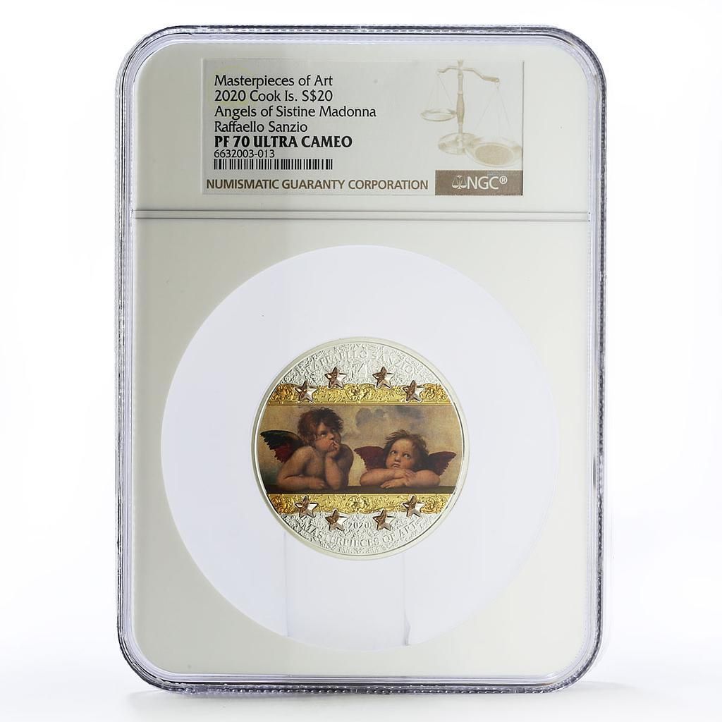 クック諸島 20ドル ラファエロ作 天使 システィーナの聖母 PF70 NGC Ag