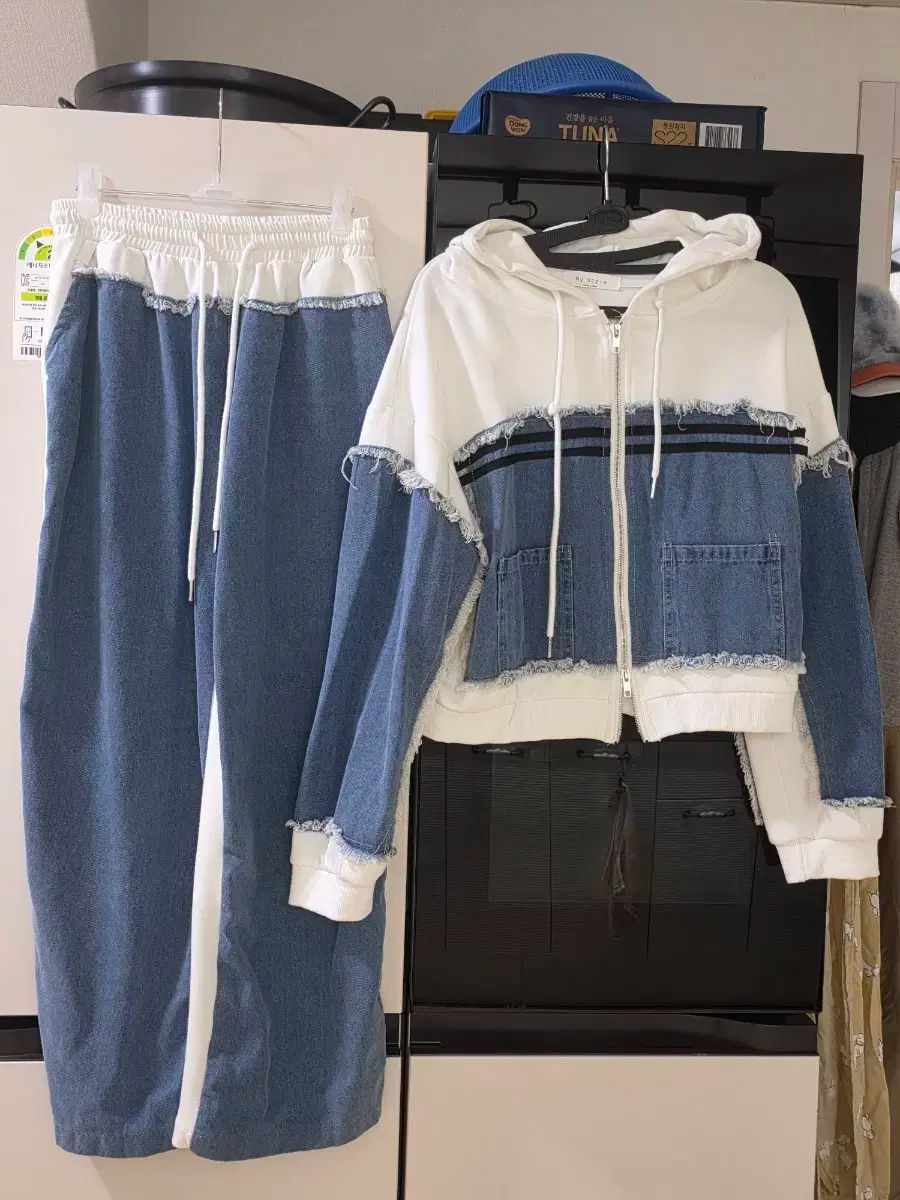 デニム フードジップアップ ワイドパンツ セット