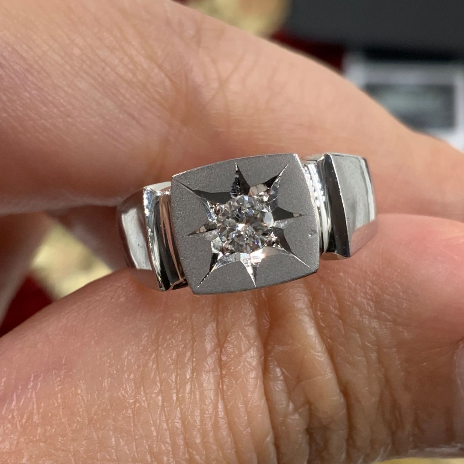 ご確認専用PT850ダイヤモンド指輪 Pt850 印台 ダイヤモンドリング 8.7g 0.17ct 約12号 - メルカリ