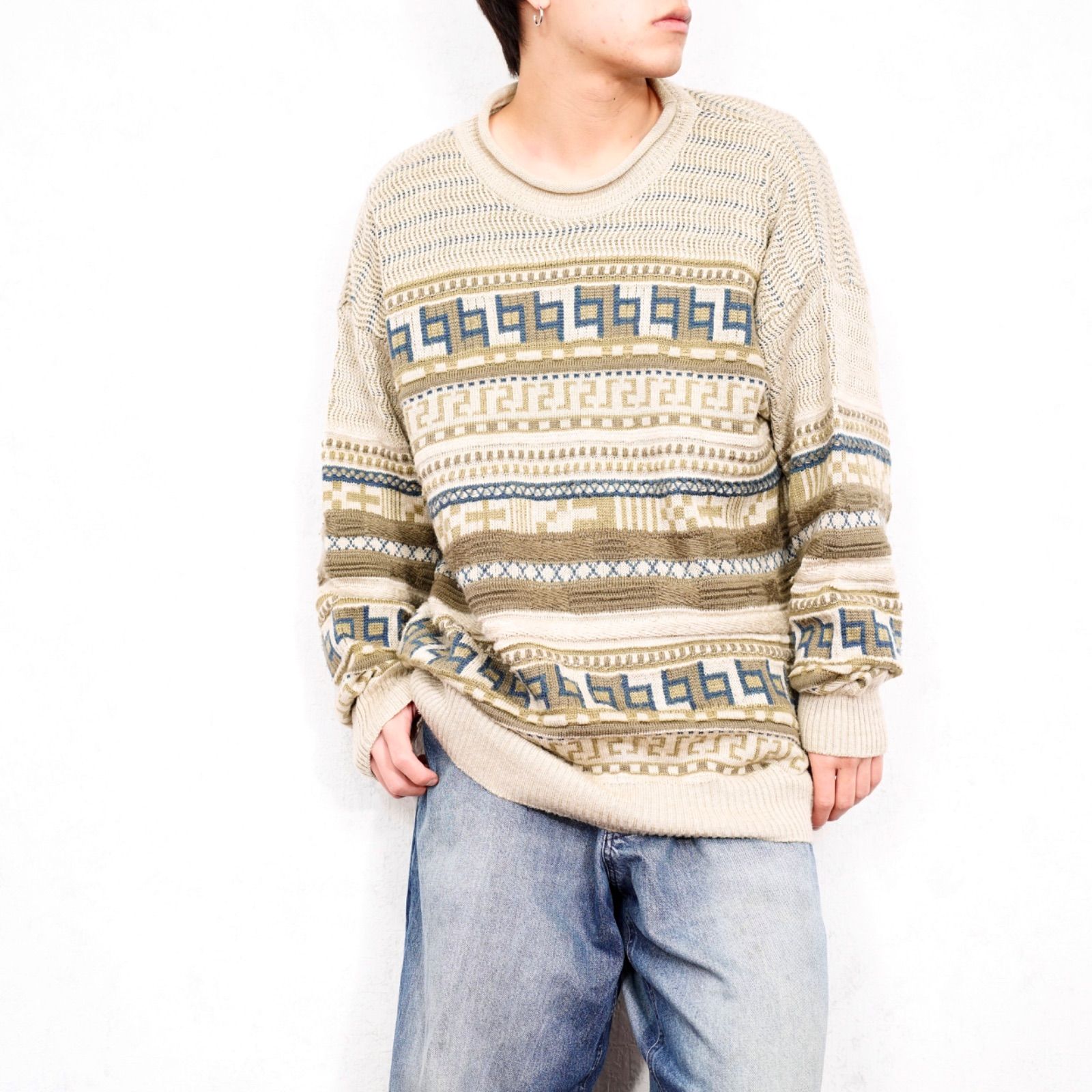 USA VINTAGE Rapp KNITWEAR PATTERNED DESIGN 3D KNIT MADE IN AUSTRALIA/アメリカ古着柄デザイン3Dニット