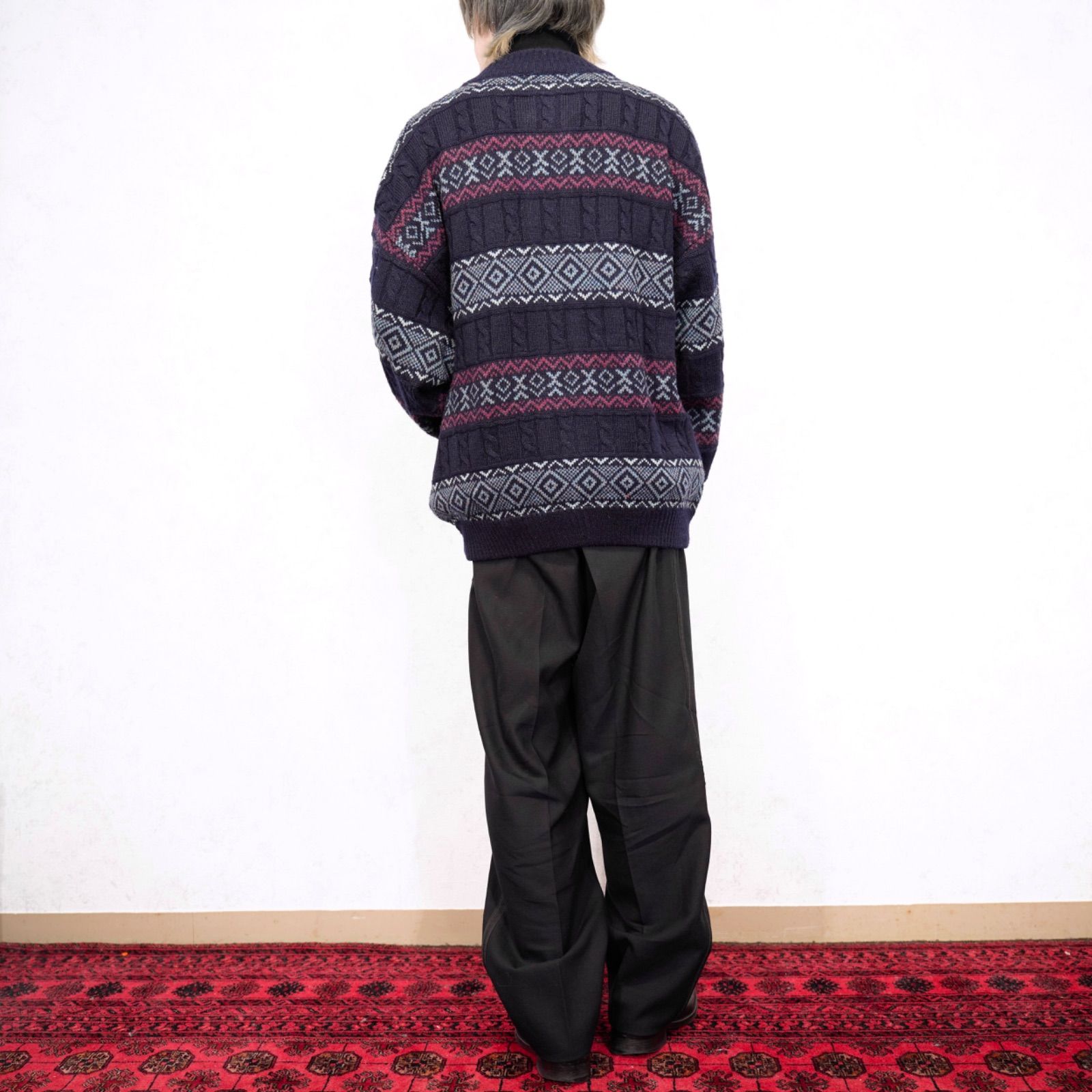EU VINTAGE tris line PATTERNED DESIGN KNIT BLOUSON/ヨーロッパ古着 