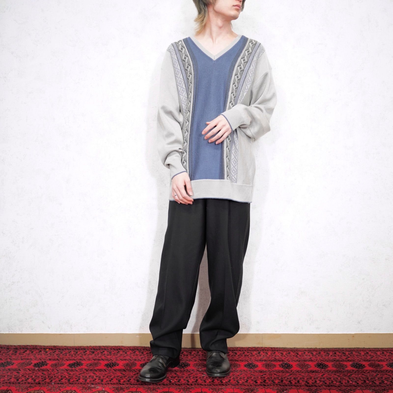 EU VINTAGE Gabicci EMBROIDERY PATTERNED DESIGN KNIT/ヨーロッパ古着 