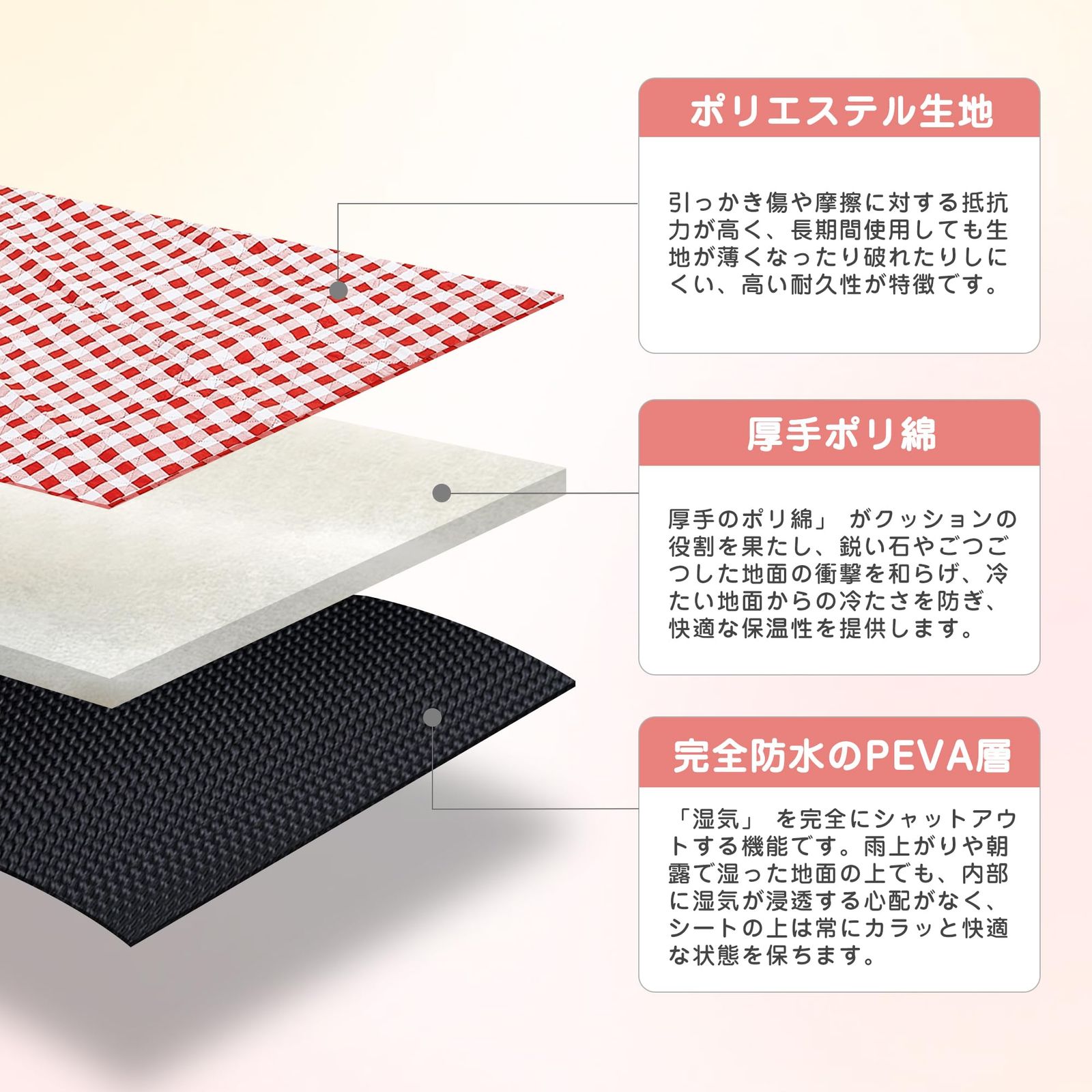 VECELOレジャーシート レジャーマット 軽量 収納袋付き コンパクト 幅150&times;奥行200cm