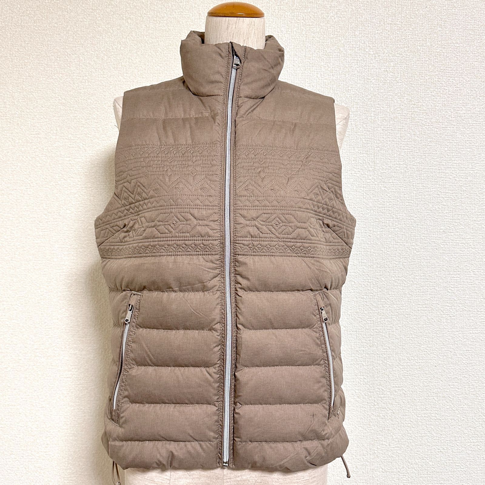 RXL ラルフローレン ウィメンズ ゴルフウェア ノルディック柄ステッチ入り スタンド ダウンベスト S ベージュ