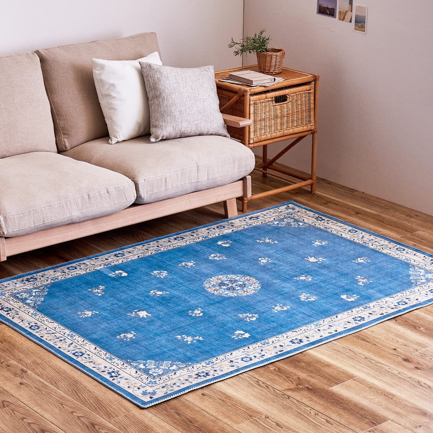 萩原 ラグ ブルー 約 ミュゲ 洗える 滑りにくい加工付き フェミニン シノワズリ シャビーシック 韓国インテリア