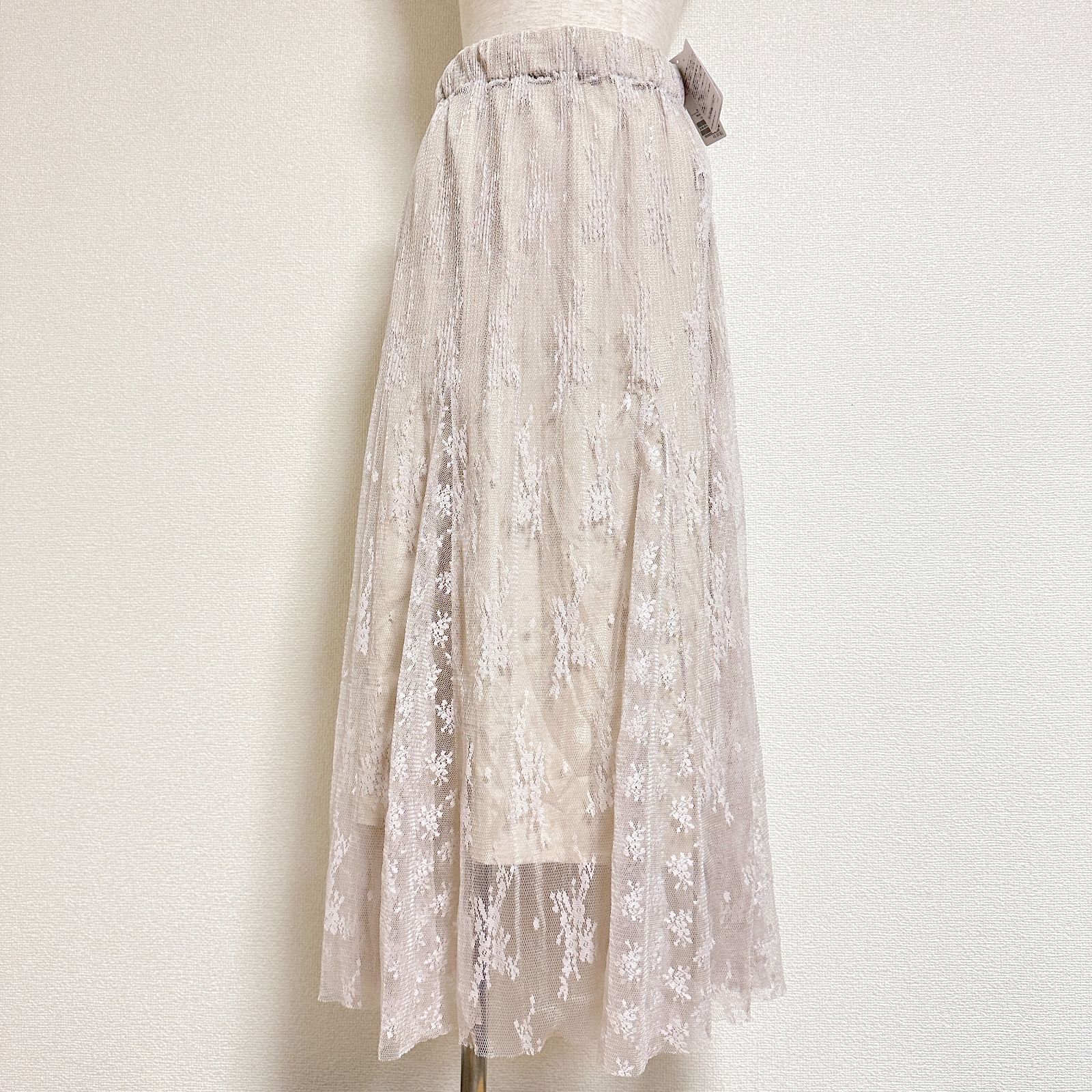 IENA 24 AW トリミングレーススカート ペチコート付き チュールスカート レイヤードアイテム ナチュラル 36 S M相当