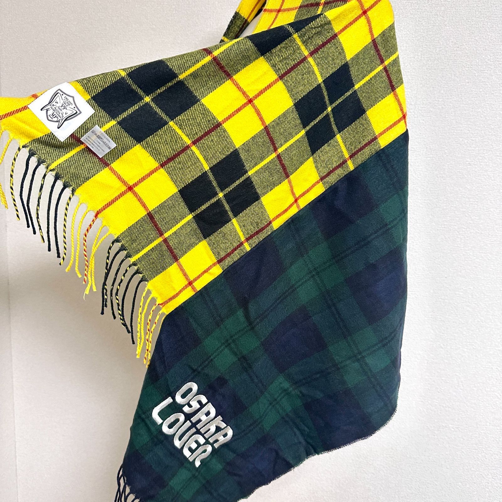ケイタマルヤマ ドリカム コラボ 大衣装展覧会オフィシャルグッズ Combination Check ストール 刺繍入り チェック柄 フリンジマフラー イエロー グリーン 60 160 cm