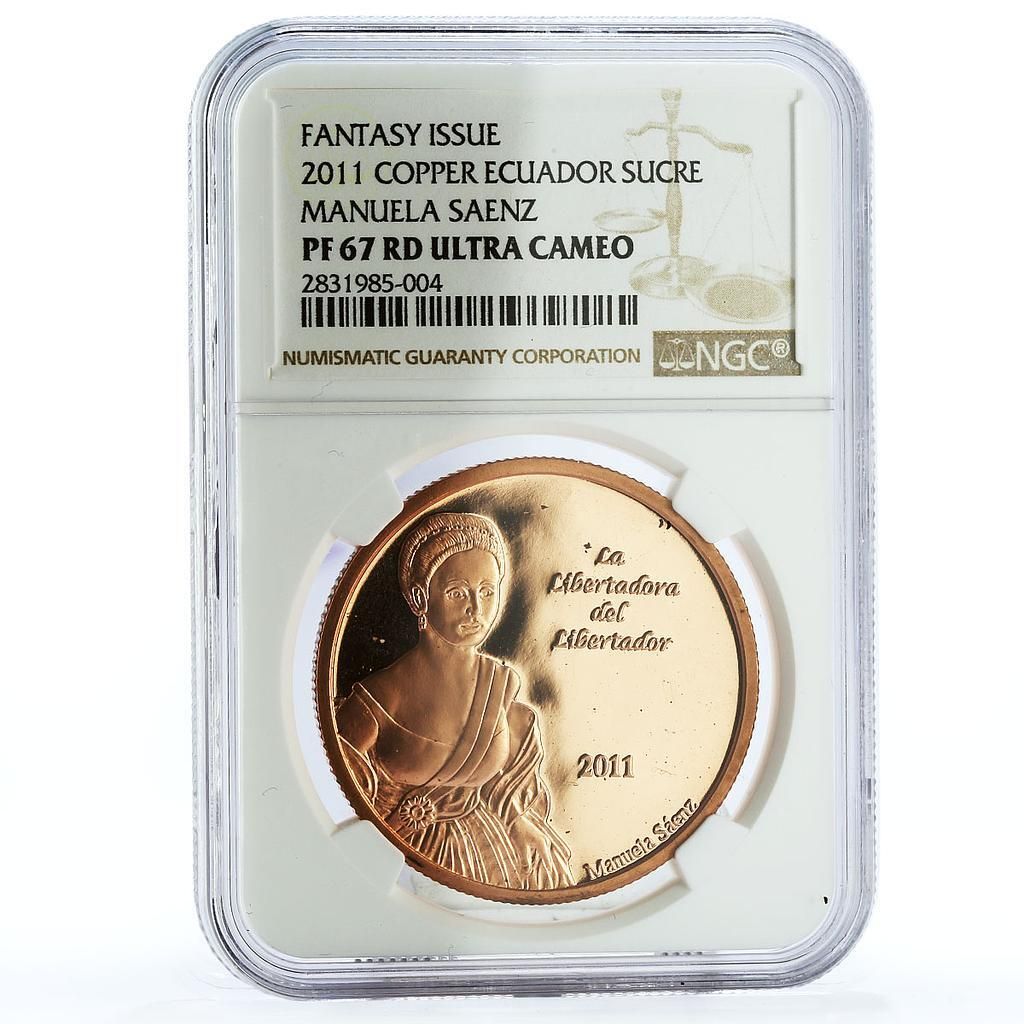 エクアドル 1スクレ 独立200周年記念 マヌエラ サエンス PF 67 NGC銅貨 2011年