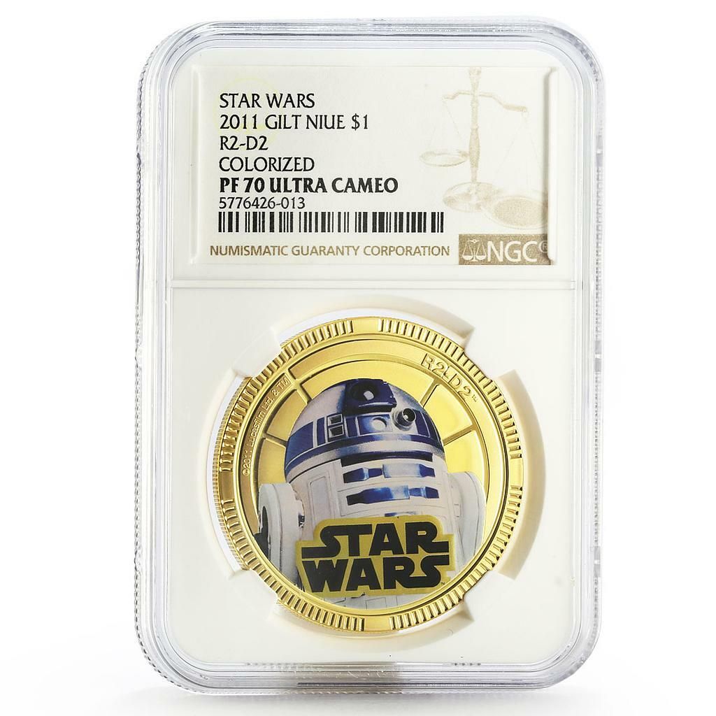ニウエ 1ドル スターウォーズ R 2-D 2 ドロイド PF 70 NGC 金メッキコイン 2011年