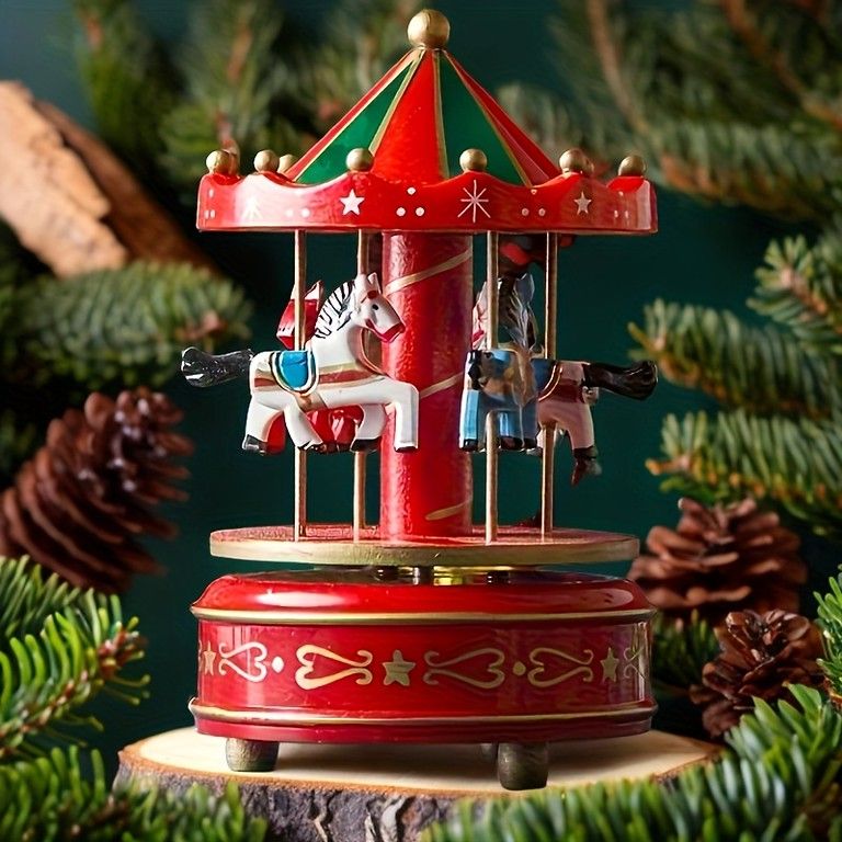 オルゴール】回転木馬メリーゴーランド 8曲収録 手巻き式 電池不要
