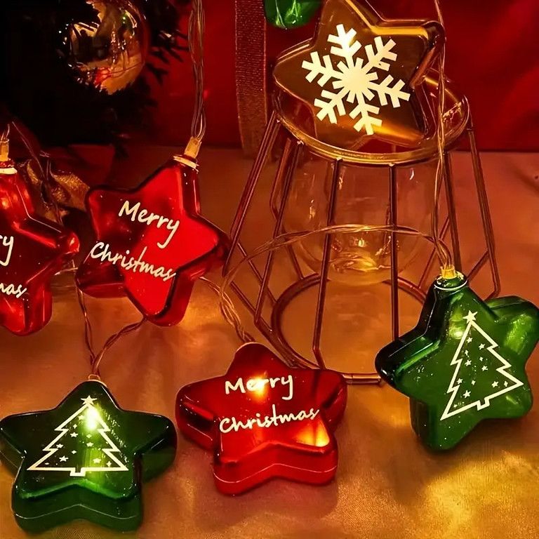 星と雪の結晶】LEDクリスマスストリングライト 149.86cm 電池式