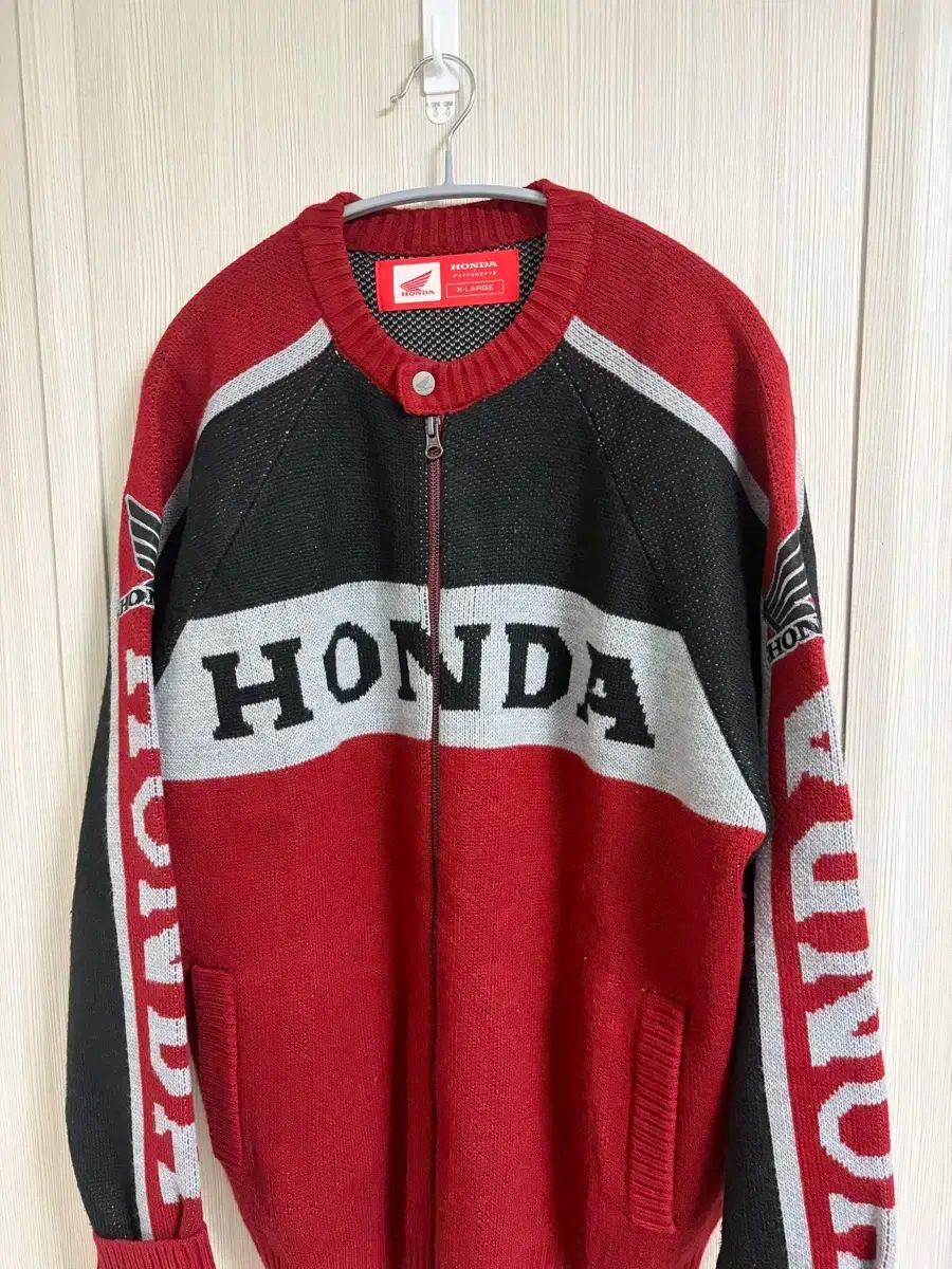 ホンダ Honda ニット ジップアップ ジャケット レッド ブラック X Large
