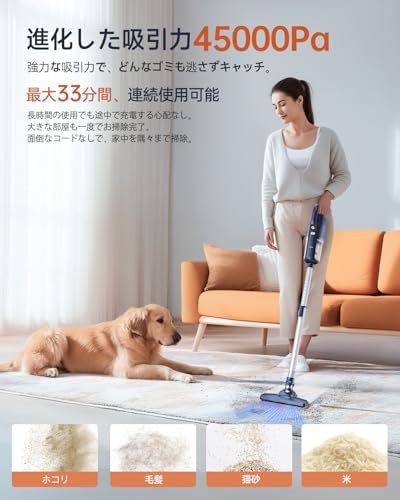 コードレス掃除機 サイクロン式 超軽量 スティッククリーナー 45 kPaパワフルな吸引力 水拭き機能付き 30分間連続稼働 静音設計 伸縮パイプ 壁掛け収納 HS 827 Dp 6 f 1 b 18 af