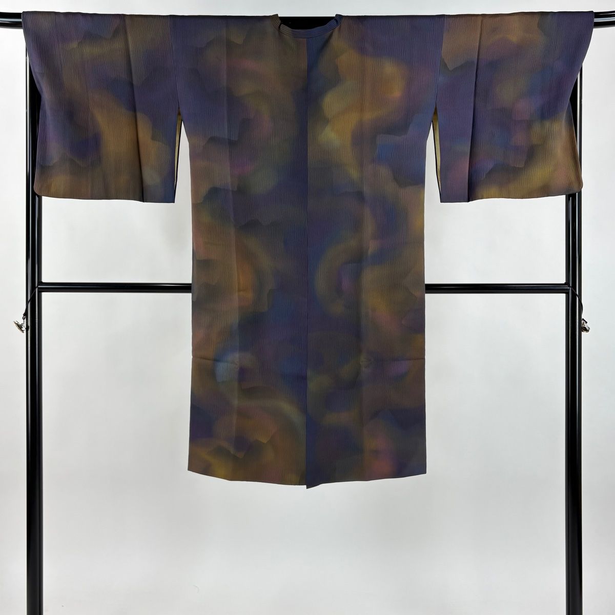 道行 身丈111 5 cm 裄丈69 L 和装コート 角衿 幾何学 縞 青紫 正絹