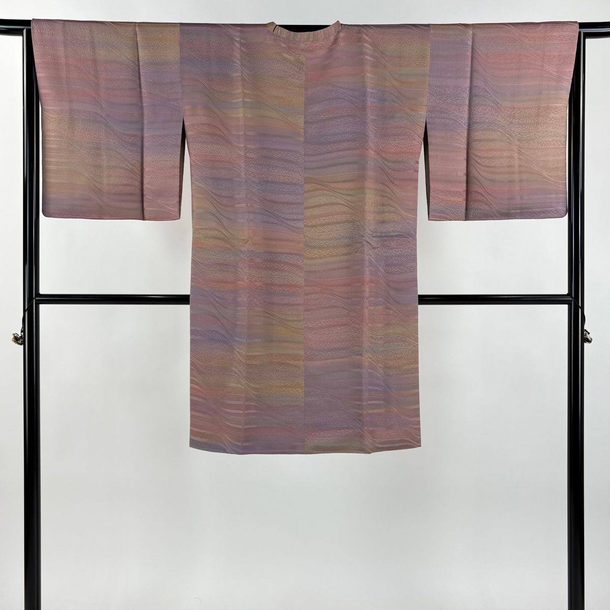 道行 身丈102 cm 裄丈65.5 M 和装コート 角衿 縞 地紋 ぼかし 薄紫 正絹