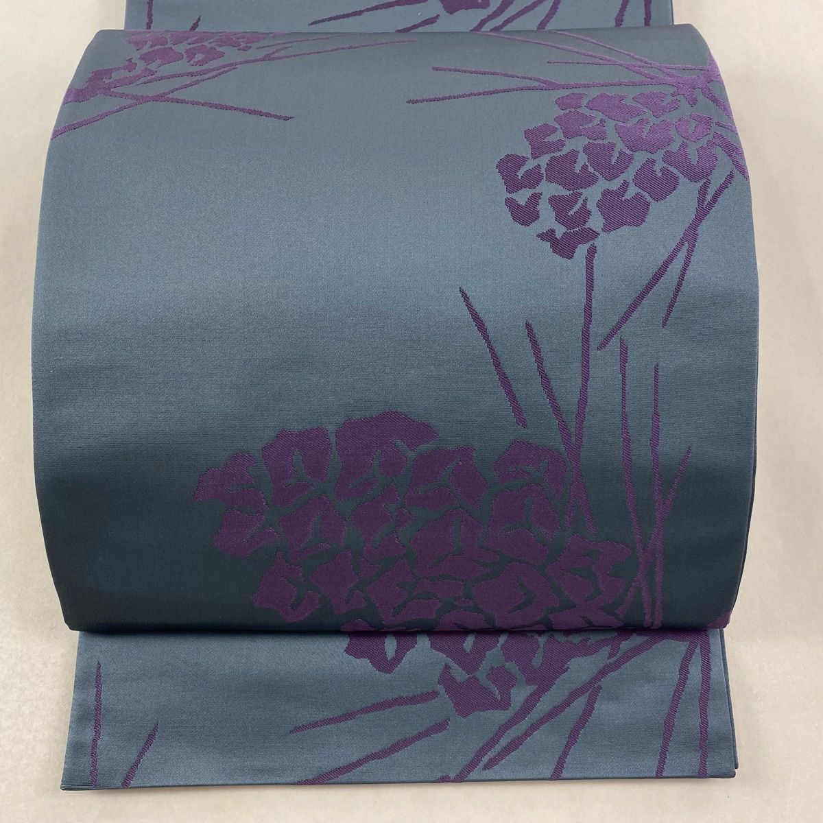 美品】 袋帯 逸品 辻村ジュサブロー 落款 松笠 青灰色 六通 正絹