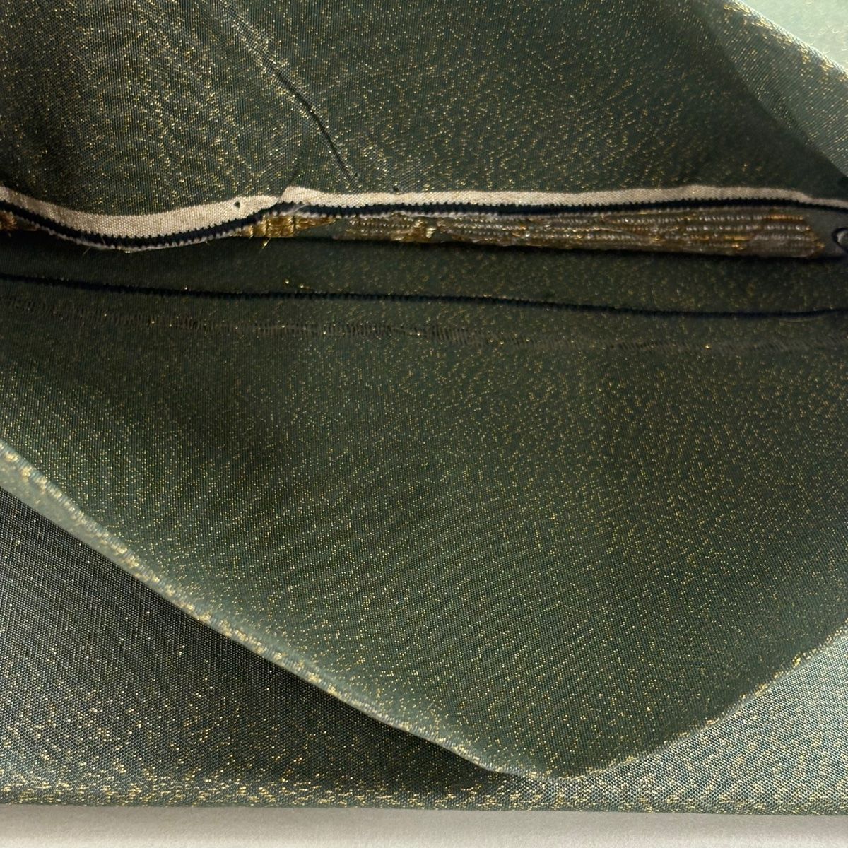 美品】 袋帯 秀品 葡萄唐草 金銀糸 金通し 緑 お太鼓柄 正絹 【中古