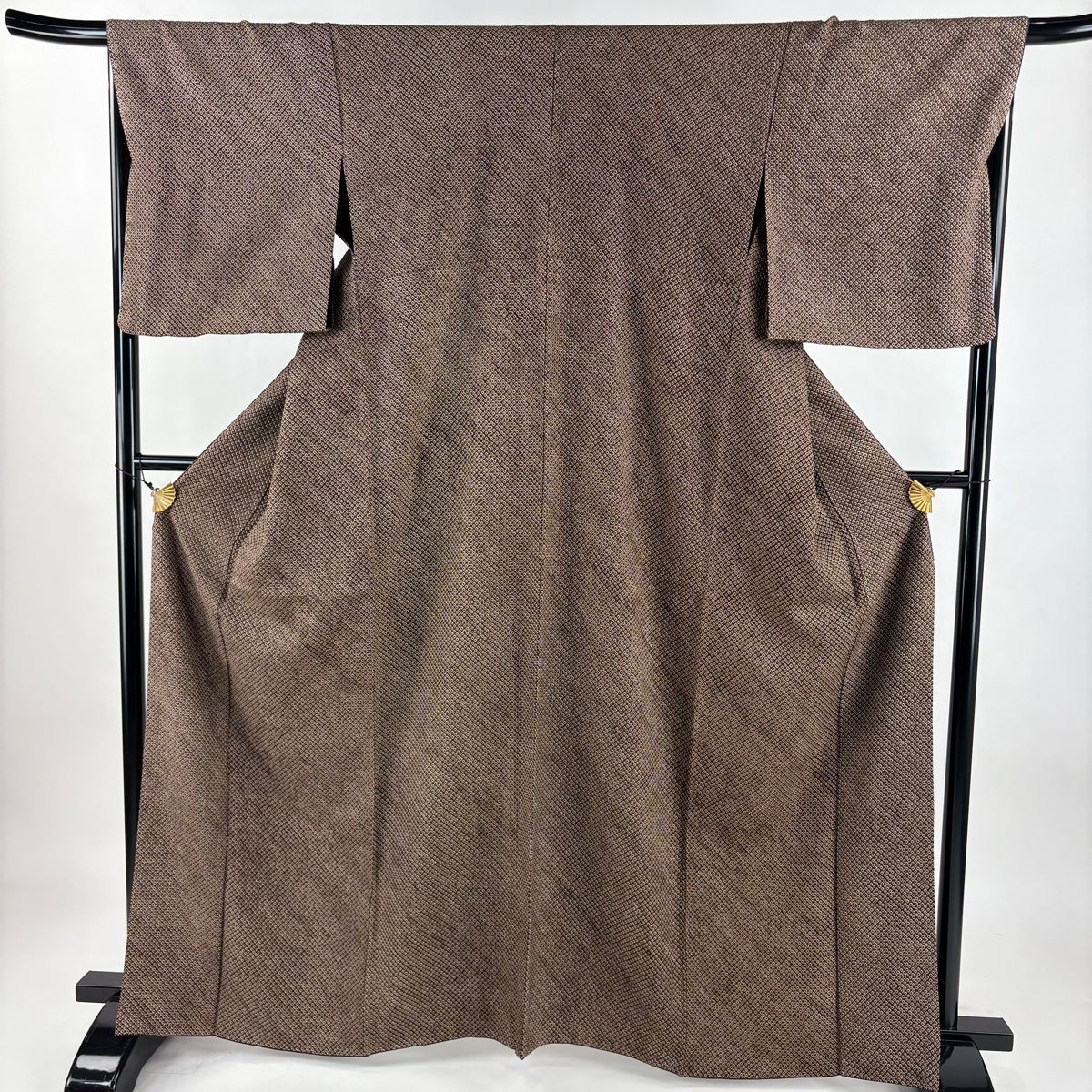 小紋 身丈163.5 cm 裄丈67 M 袷 天然藍 幾何学模様 総絞り 焦茶色 正絹