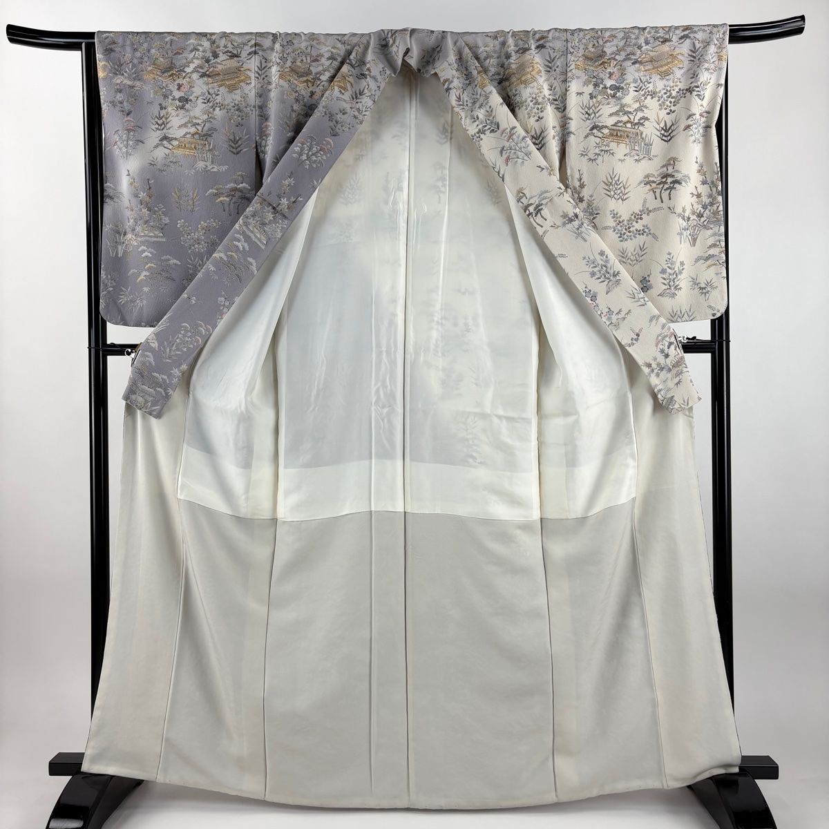 訪問着 身丈164 5 cm 裄丈65 M 袷 建物 松竹梅 刺繍 金糸 クリーム 正絹 訪問着 付け下げ 着物 着物 浴衣