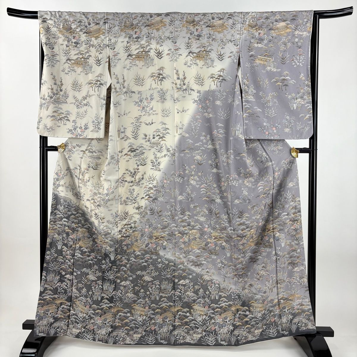 訪問着 身丈164.5 cm 裄丈65 M 袷 建物 松竹梅 刺繍 金糸 クリーム 正絹