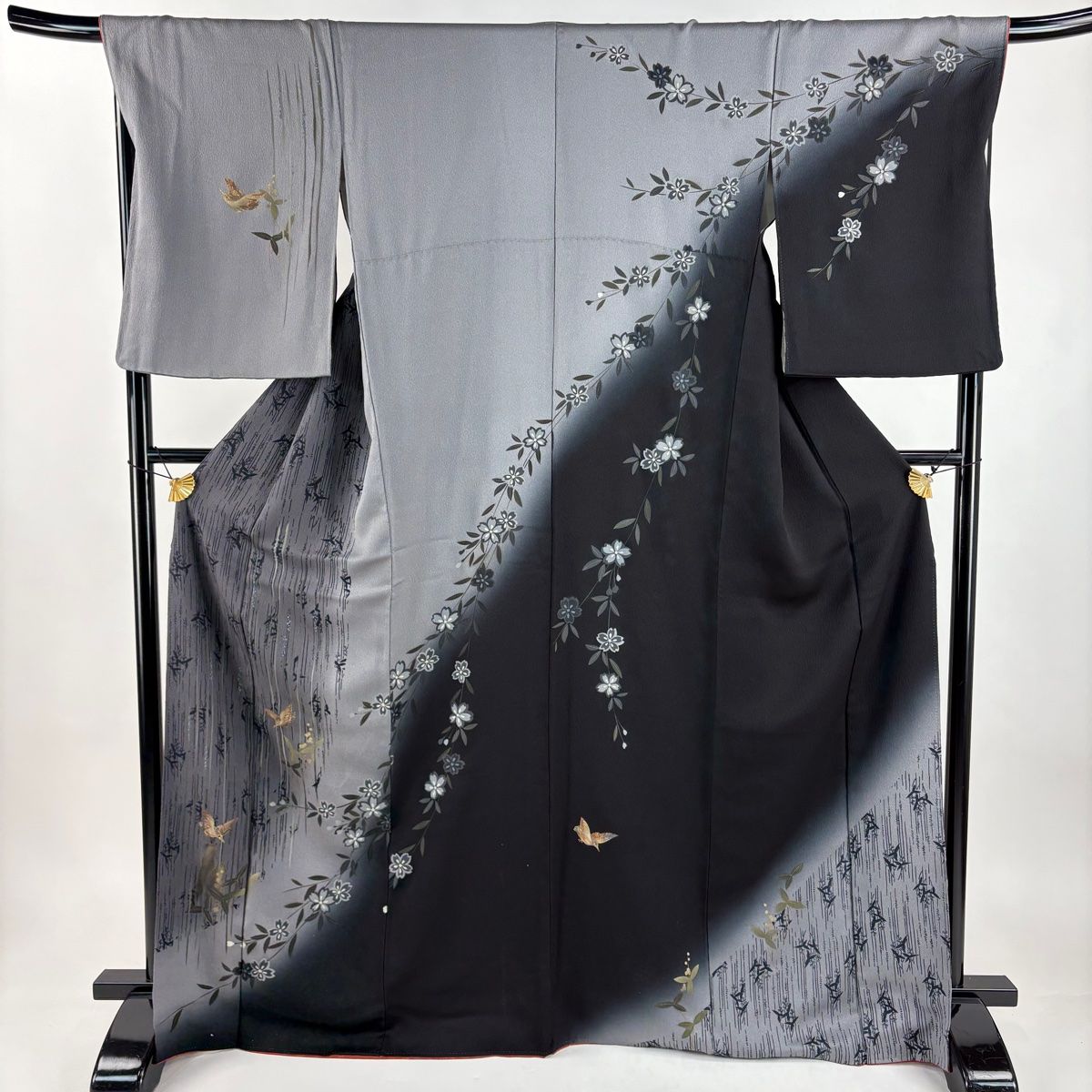 美品】 訪問着 身丈167.5cm 裄丈68.5cm L 袷 鳥 枝垂れ桜 金彩 ぼかし