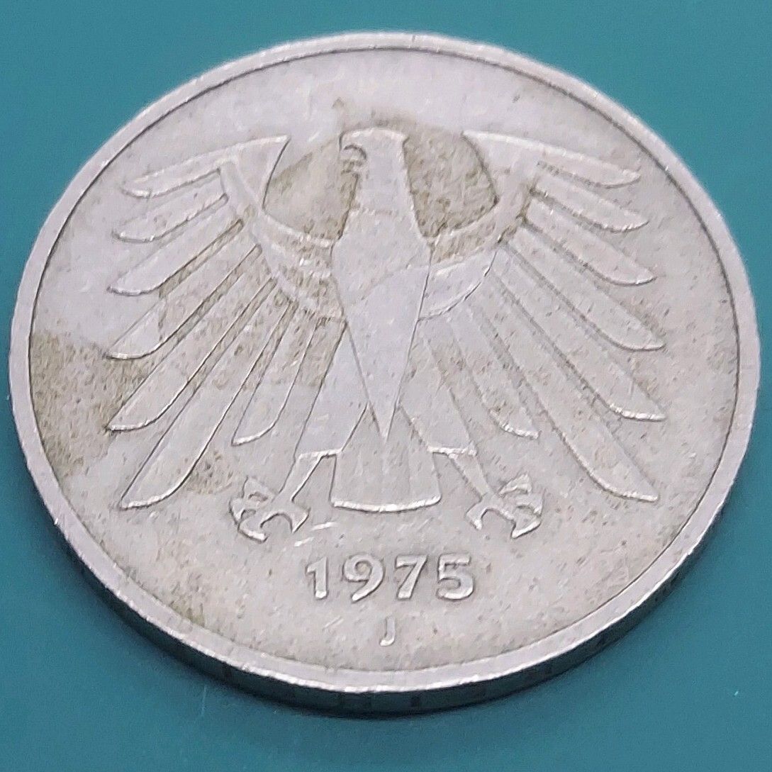 ドイツ 5マルクコイン 1975年 ハンブルク造幣局 イーグル・連邦ワシ