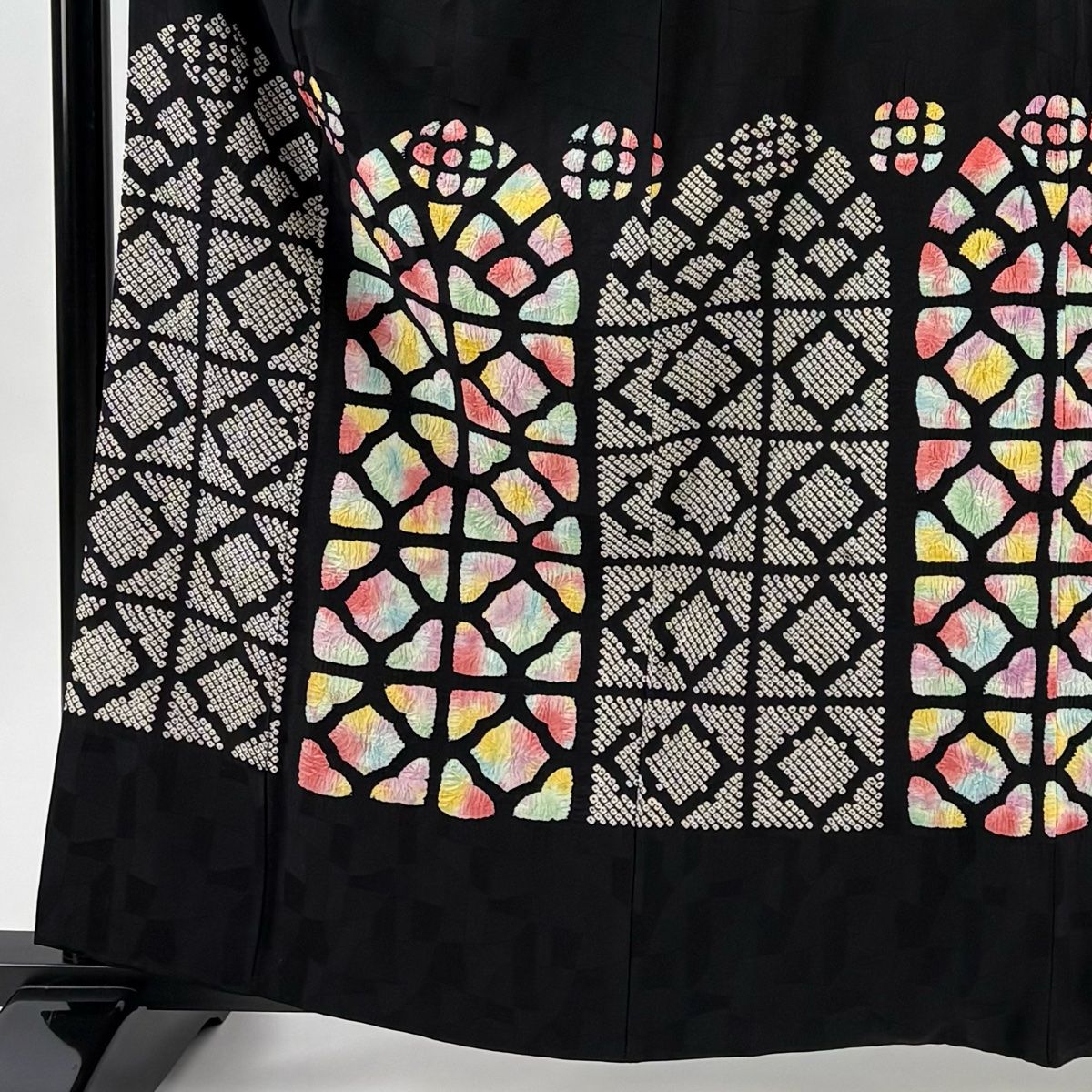 訪問着 身丈163 5 cm 裄丈67 M 袷 ステンドグラス 絞り 黒 正絹 秀品