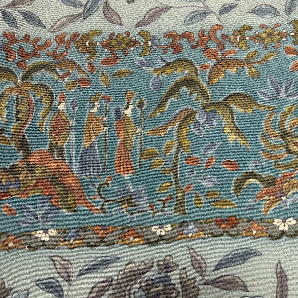  訪問着 身丈167.5 cm 裄丈65 M 袷 人物 更紗 染め分け 灰緑 正絹 秀品 訪問着 付け下げ 着物