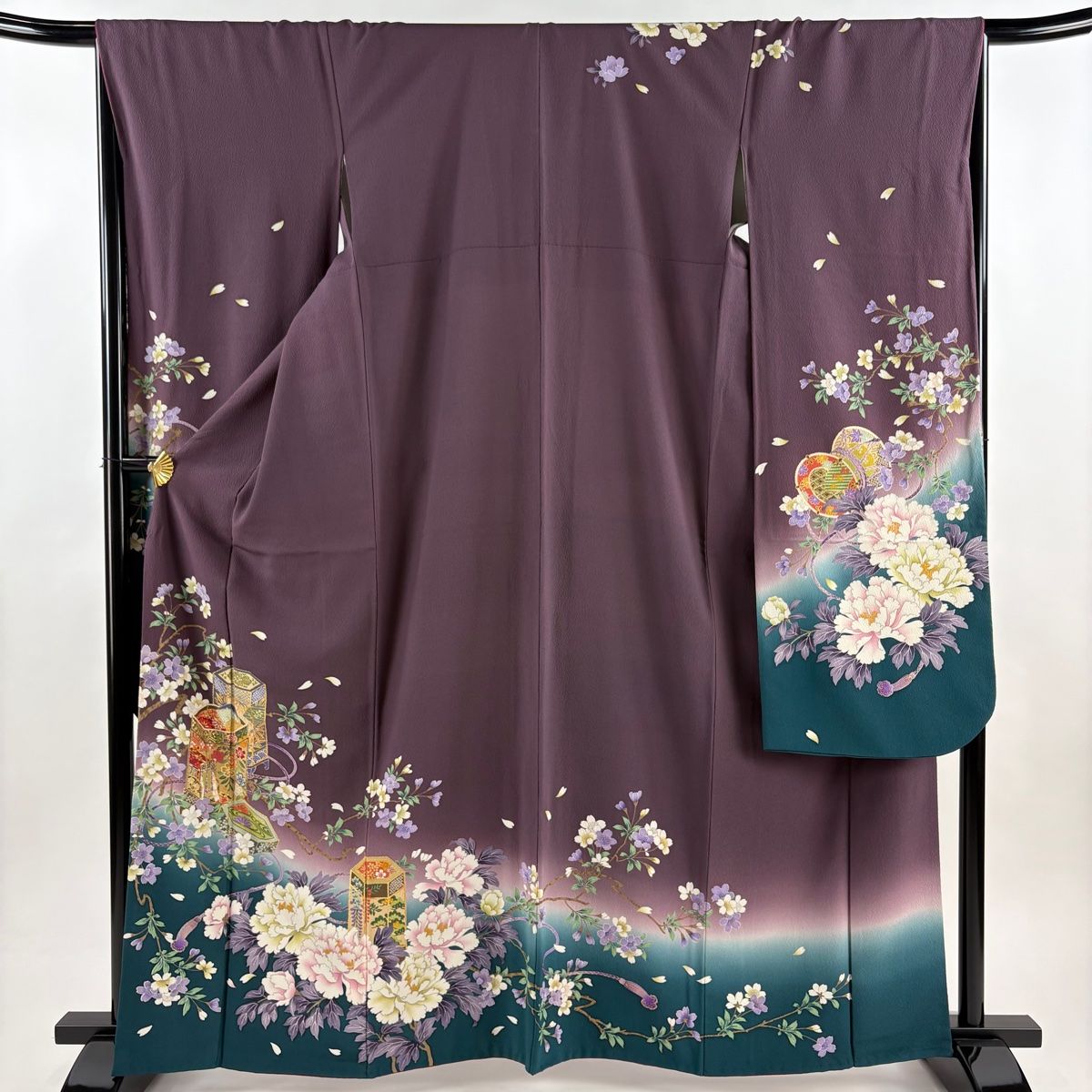 振袖 身丈163 cm 裄丈68 L 袷 貝桶 桜 金彩 ぼかし 紫 正絹 秀品