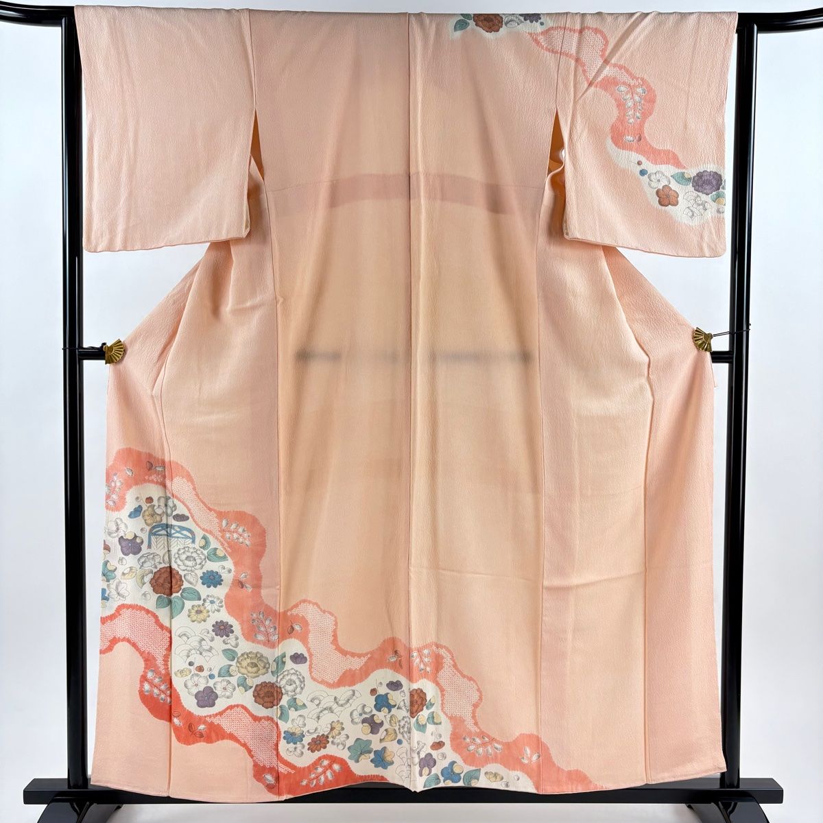 訪問着 身丈157.5cm 裄丈64cm M 袷 辻が花 道長取り サーモンピンク 正絹