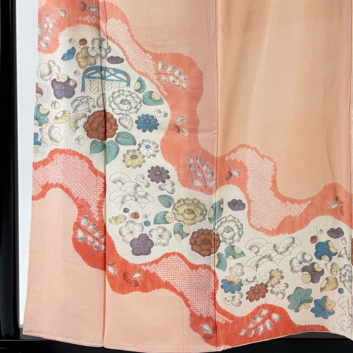 訪問着 身丈157 5 cm 裄丈64 M 袷 辻が花 道長取り サーモンピンク 正絹 秀品