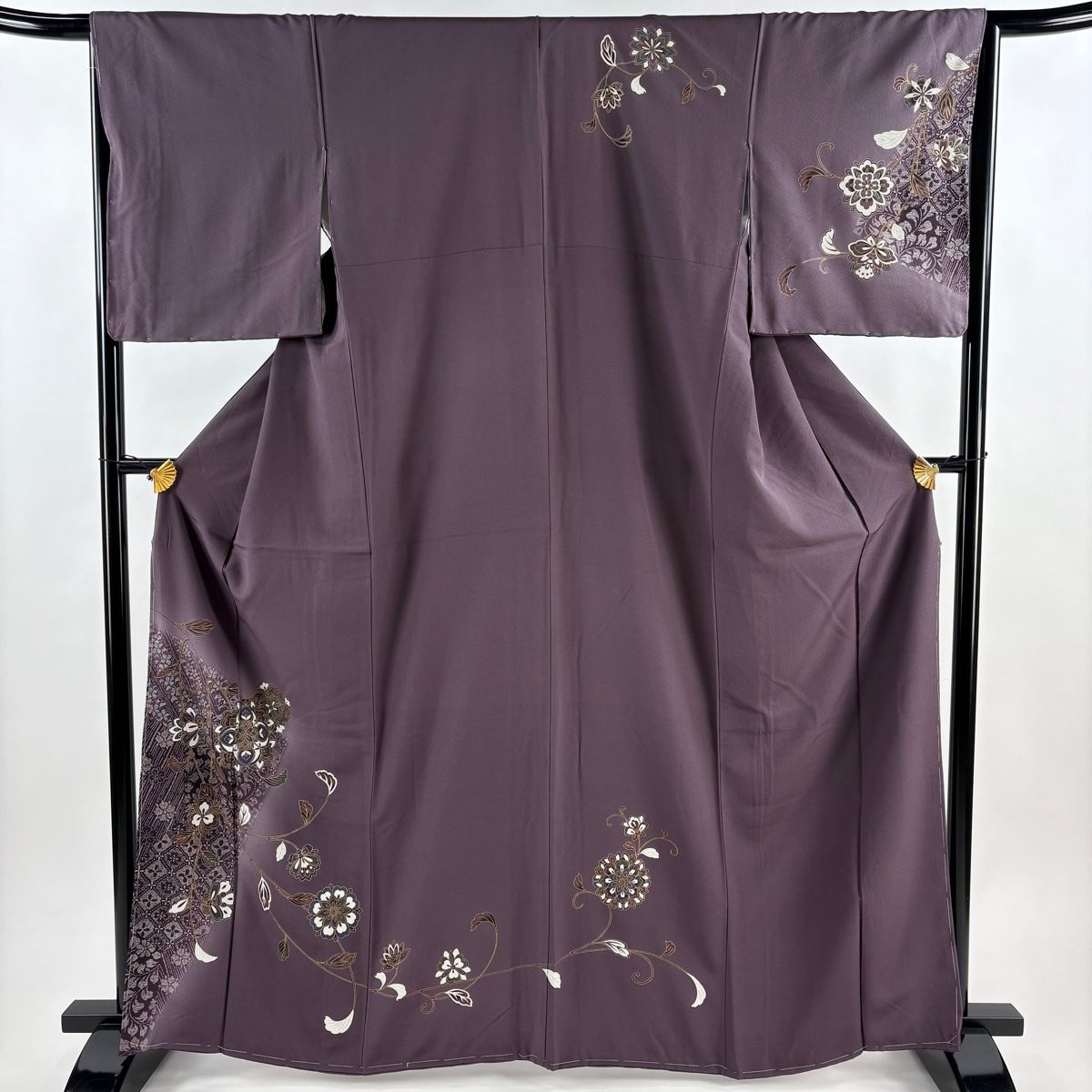 訪問着 身丈164 cm 裄丈65 5 M 袷 華文 草花 金彩 ぼかし 紫 正絹 秀品