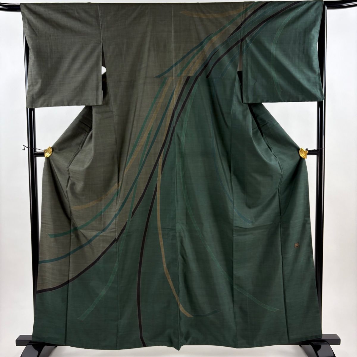 訪問着 身丈161 5 cm 裄丈65 M 袷 紬地 ますいわ屋 落款 幾何学 灰緑 正絹 秀品