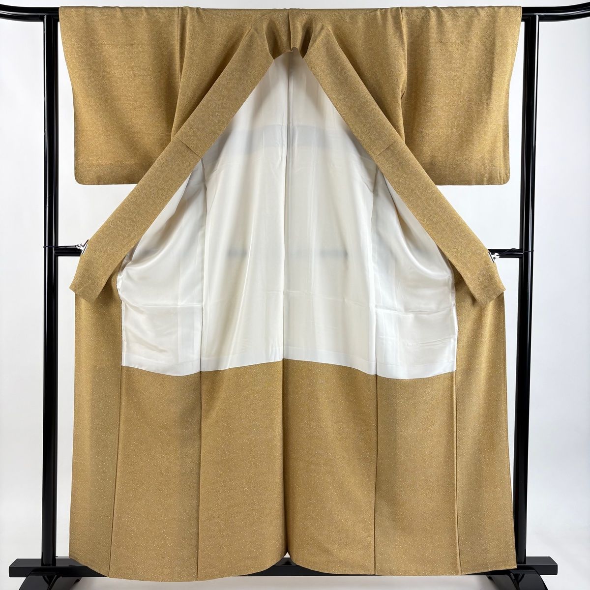 江戸小紋 身丈160cm 裄丈62cm S 袷 落款 桜 斜め格子 山吹色 正絹 秀品