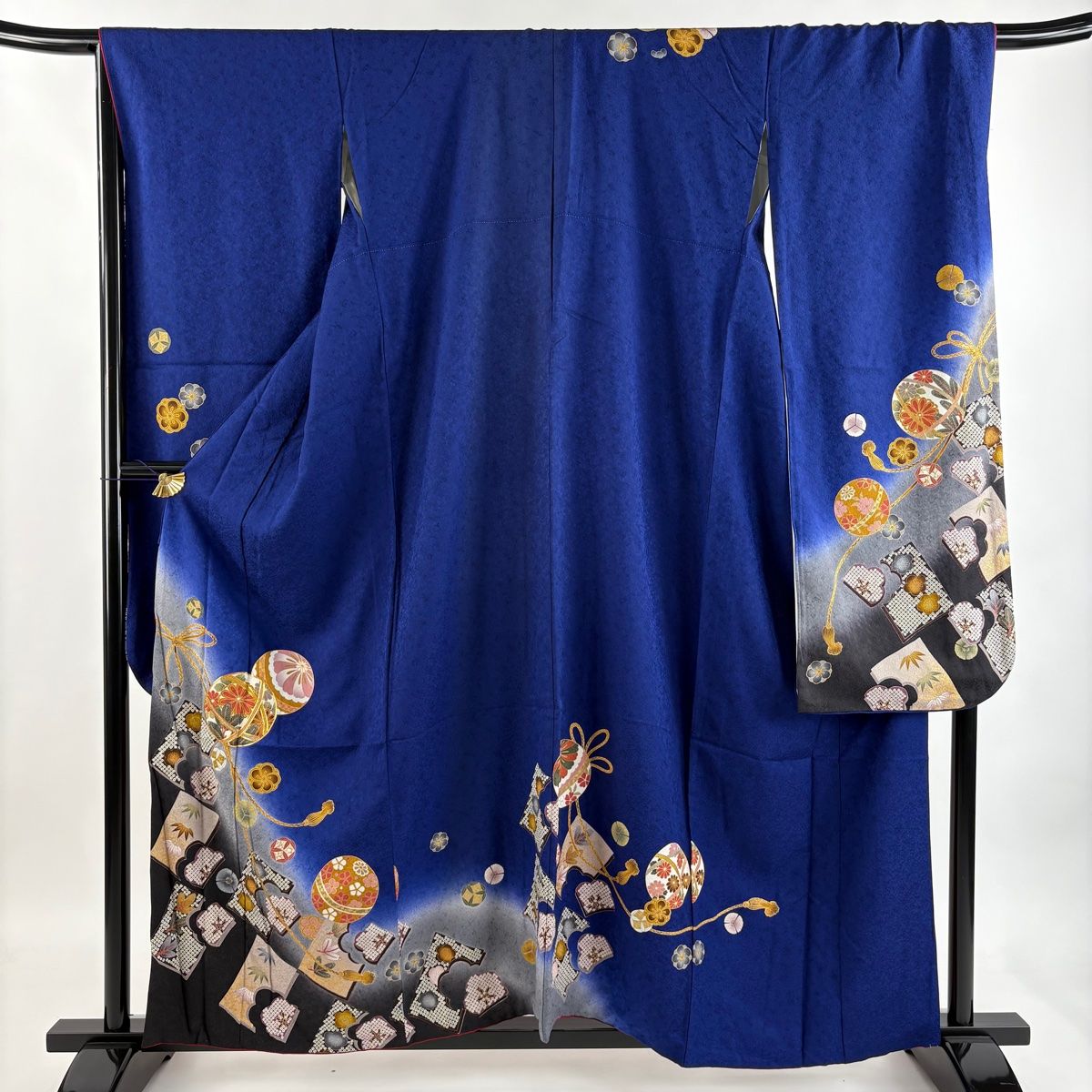 振袖 身丈159cm 裄丈68.5cm L 袷 鈴乃屋 手鞠 松竹梅 金糸 金彩 青