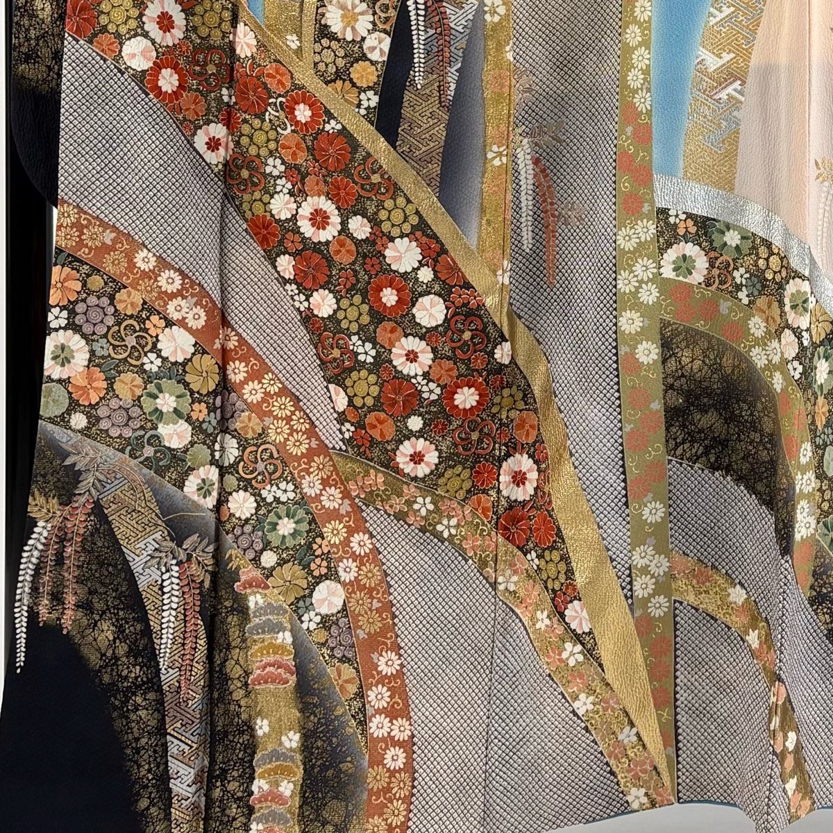 振袖 身丈164 cm 裄丈67 5 L 袷 菊 ねじ梅 金彩 ぼかし 水色 正絹 秀品