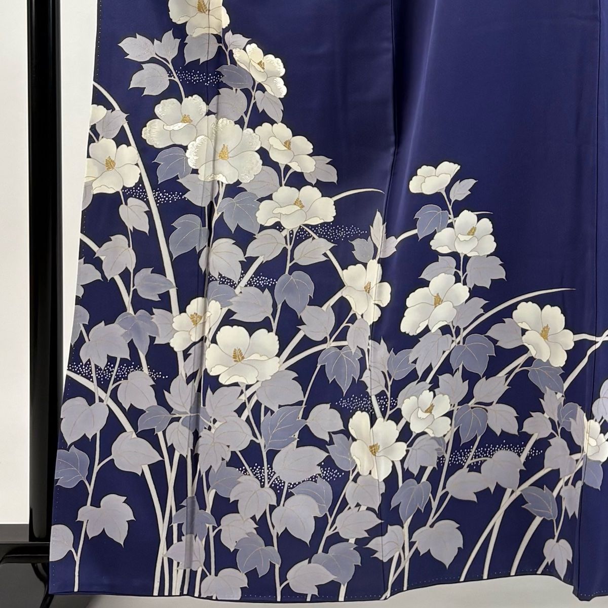 訪問着 身丈163 cm 裄丈65 M 袷 草花 霞 刺繍 金彩 青紫 正絹 秀品 一つ紋