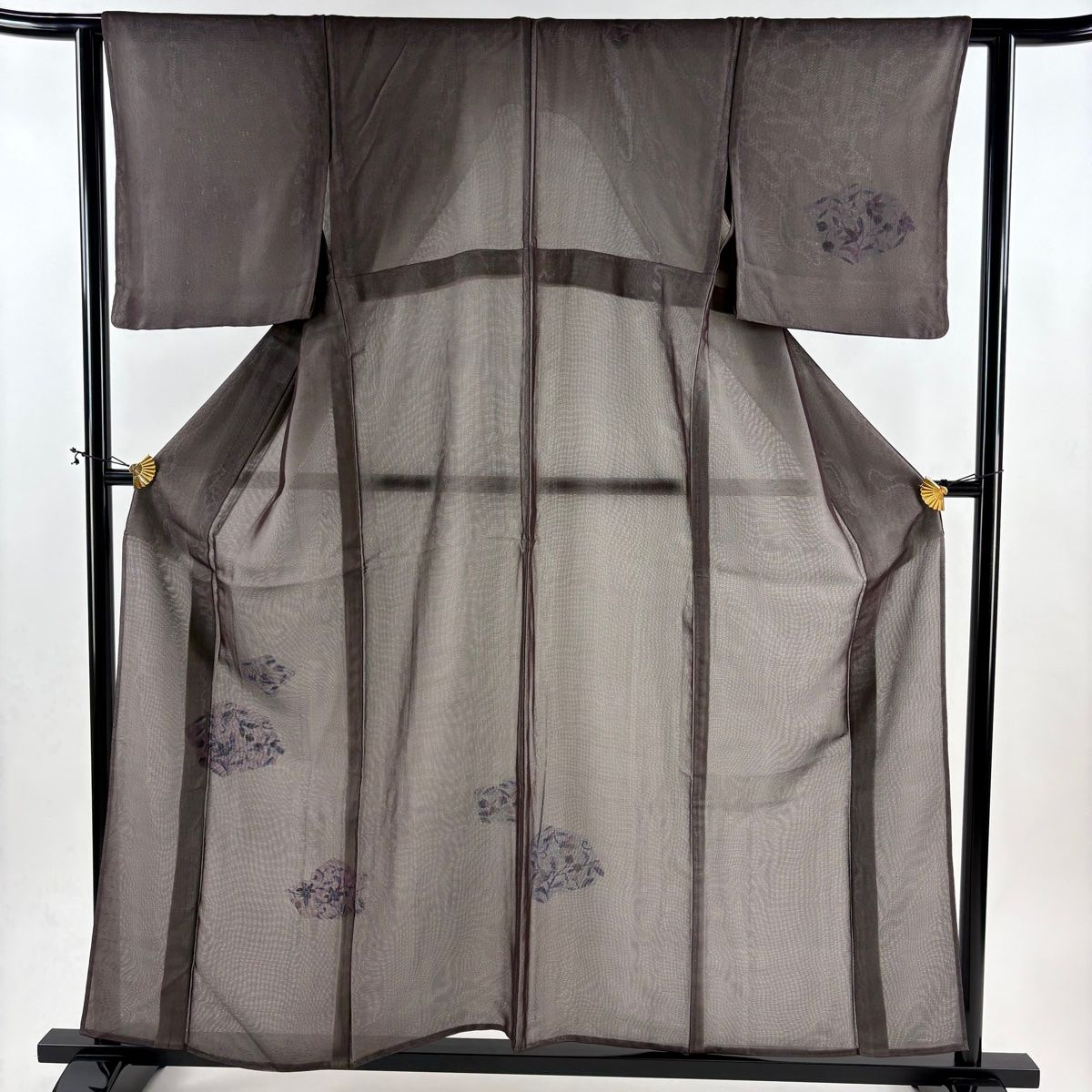 付下げ 身丈156 cm 裄丈62 S 紗絽袷 花唐草 茶紫 正絹 秀品