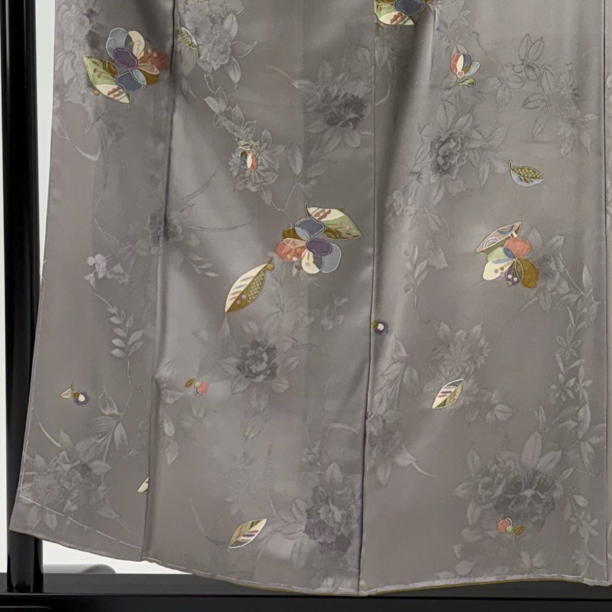 小紋 身丈155 cm 裄丈63 S 袷 草花 地紋 灰紫 正絹 秀品