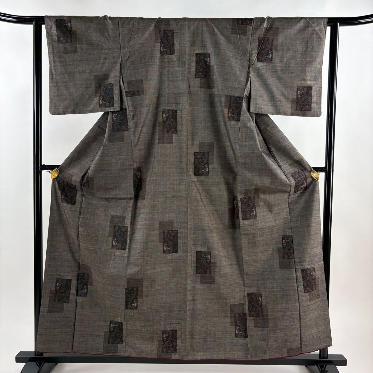 紬 身丈158 5 cm 裄丈61 S 袷 人物 草花 焦茶色 正絹 秀品