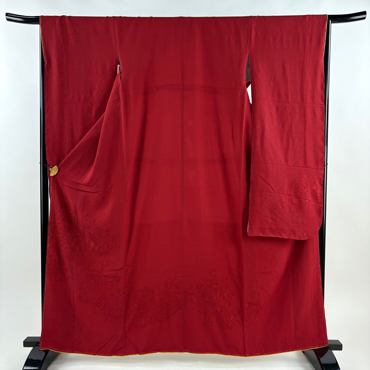 振袖 身丈162 5 cm 裄丈65 M 袷 向かい鳥 華文 刺繍 赤 正絹 秀品