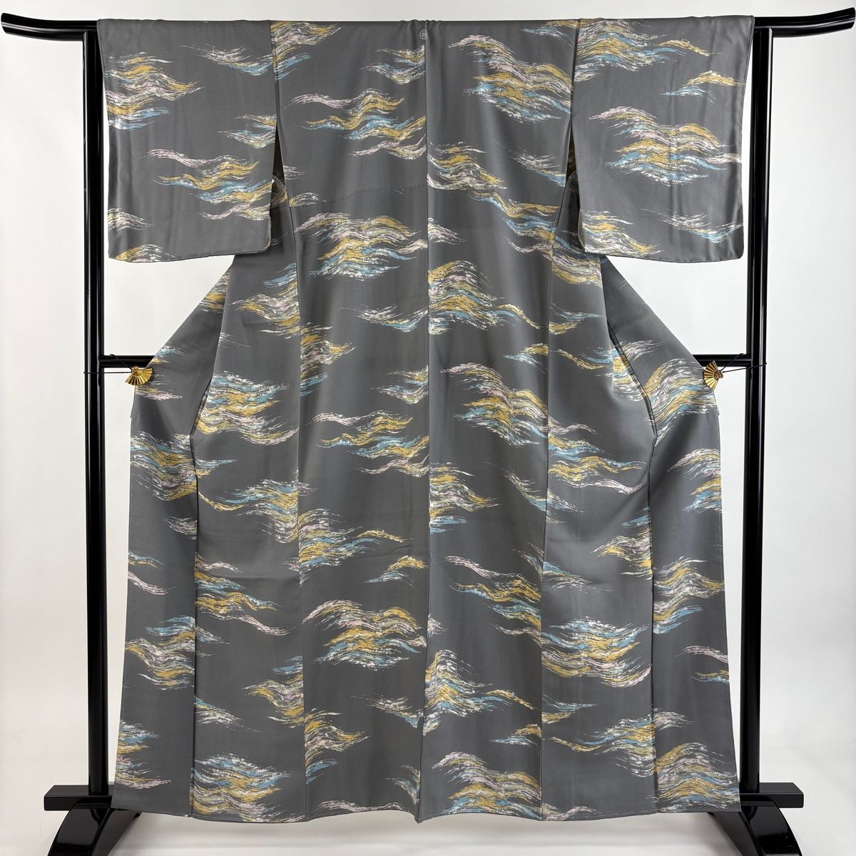 小紋 身丈161 5 cm 裄丈64 M 袷 霞 灰色 正絹 秀品 一つ紋