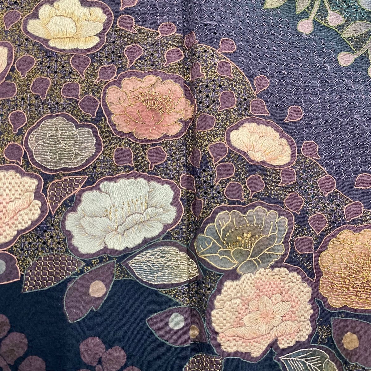 訪問着 身丈167cm 裄丈67cm M 袷 草花 流水 刺繍 金銀糸 緑 正絹 秀品