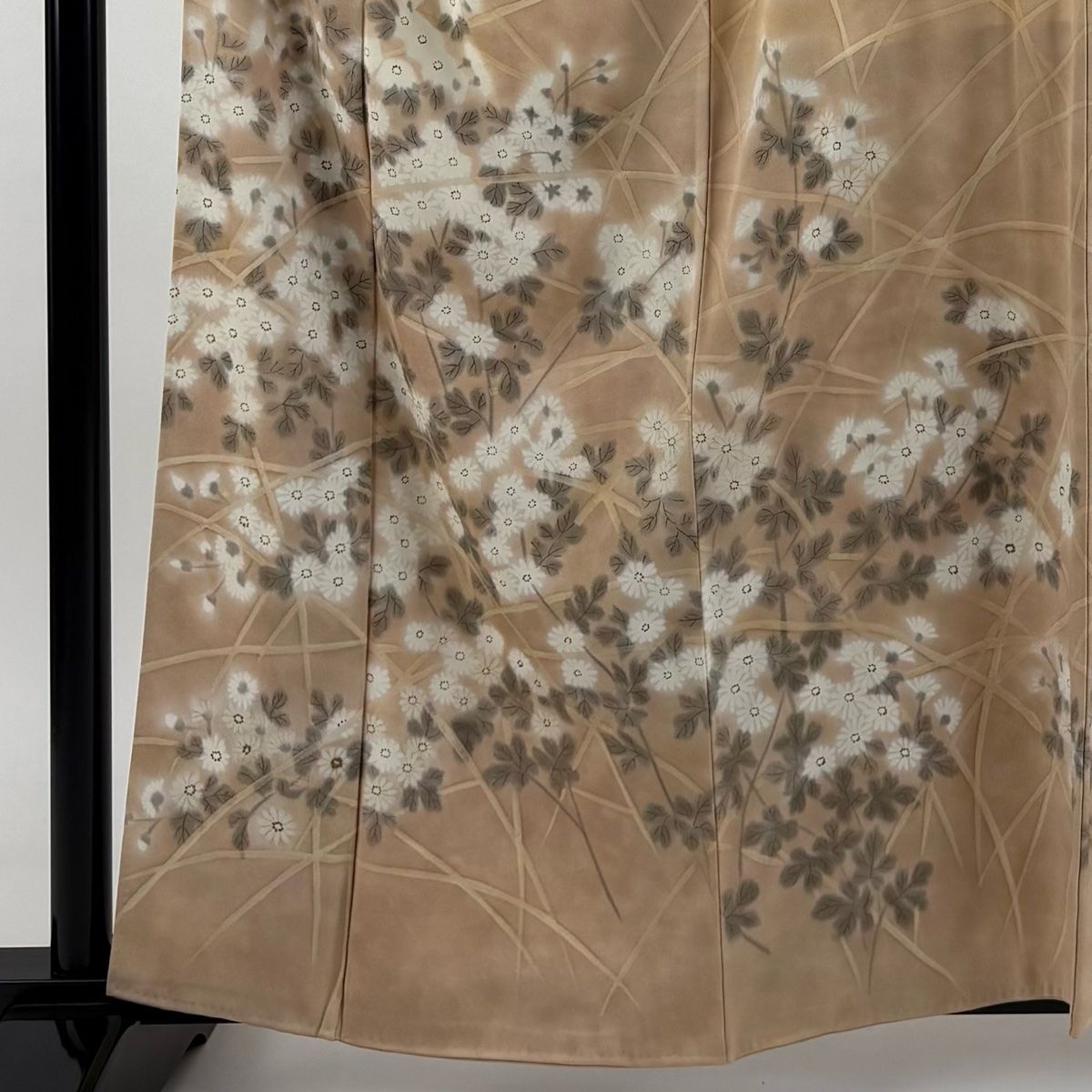 訪問着 身丈161 cm 裄丈65 M 袷 草花 ぼかし 薄茶色 正絹 秀品